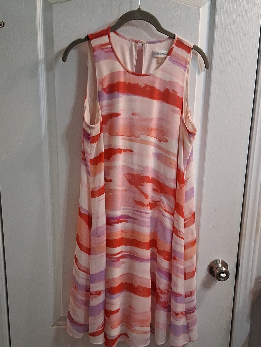 Calvin Klein Coral & Lavender Watercolor Swing Dress